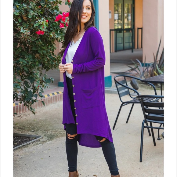 Tickled Teal Lea Button Cardigan Purple - Picture 5 of 5